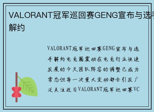 VALORANT冠军巡回赛GENG宣布与选手解约