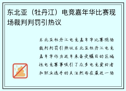 东北亚（牡丹江）电竞嘉年华比赛现场裁判判罚引热议